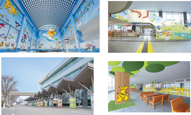 2026年7月にオープンした「のと里山ポケモン・ウィズ・ユー空港」の空港施設内外のラッピング画像4種類